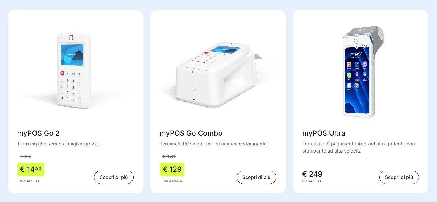 Saldi myPOS di mezza estate 2025: Go 2 a 14,90 €, Go Combo 129 €, Carbon 159 €