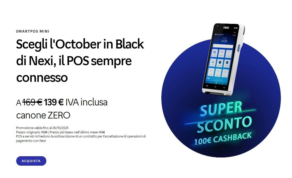 Promo October in Black Nexi 2025: offerte POS e XPay fino al 26 ottobre