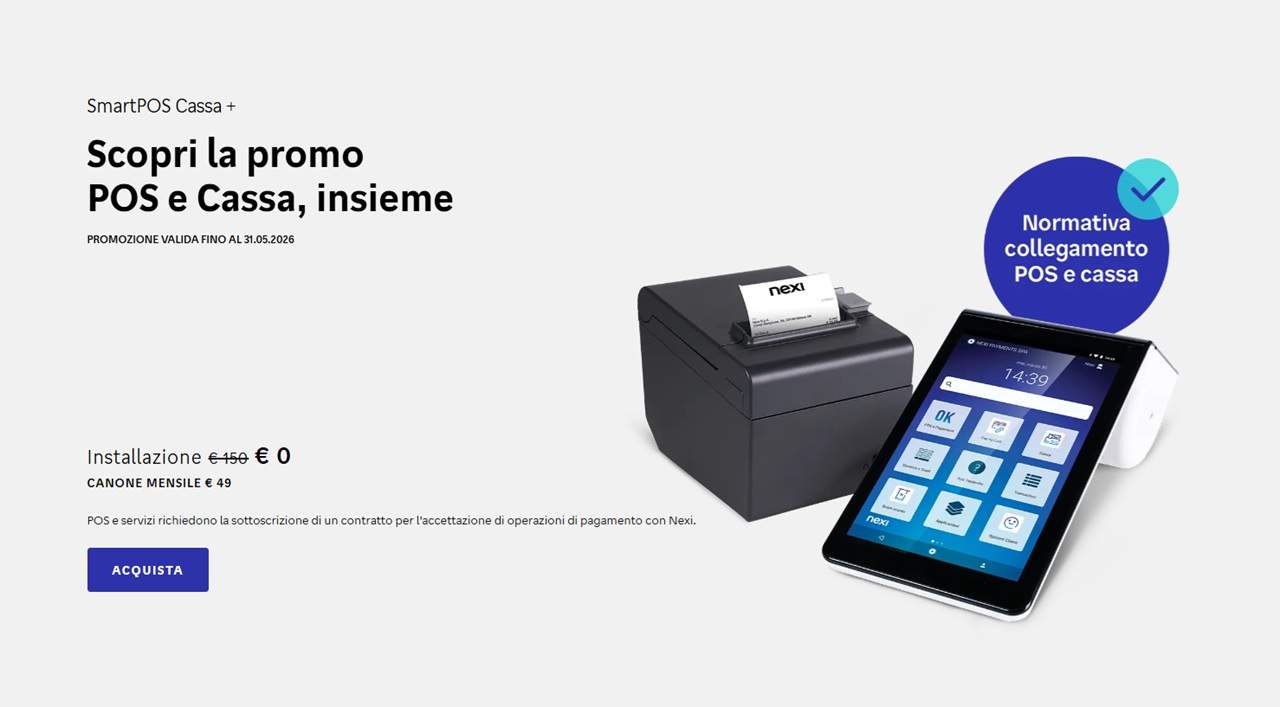 SmartPOS Cassa+: canone 49 euro e installazione gratis