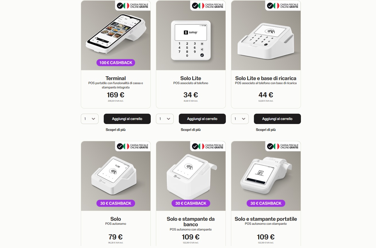 Da 30 € a 100 € di cashback se acquisti un POS SumUp della promo