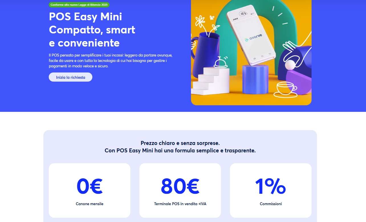 Axerve POS Easy Mini a 50 € fino al 3 dicembre 2026